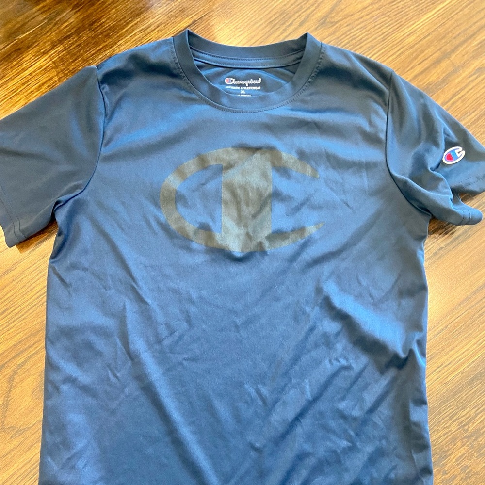Champion logo dri fit shirt - navy with black logo, youth boys, size xl